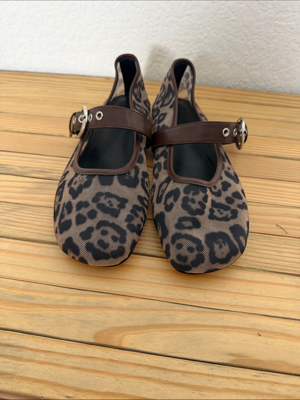 Women Leopard Print Mary Jane Flats - Brown